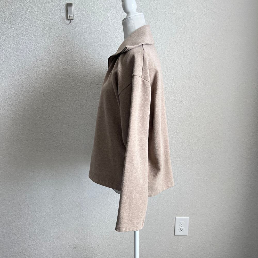 Uniqlo Oatmeal 1/2 Zip Brushed Fleece Pullover Jacket Women's L Casual Normcore - Picture 3 of 7